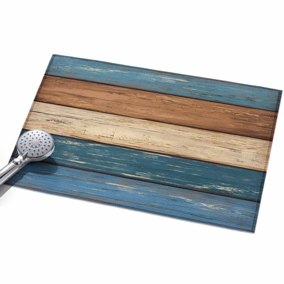 Brown Navy Blue Wood Grain 2x3ft Non Slip Area Rug Striped Farm Country ...