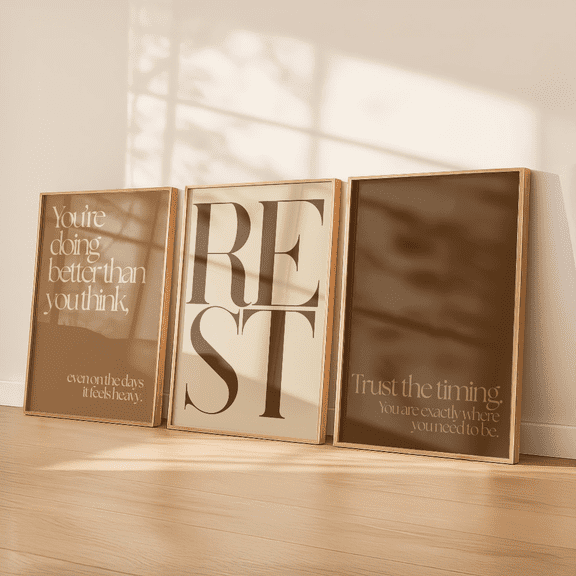 Brown Neutral Trust The Timing Minimalist Typography Poster Set 3 Prints Set 3 , Poster Only