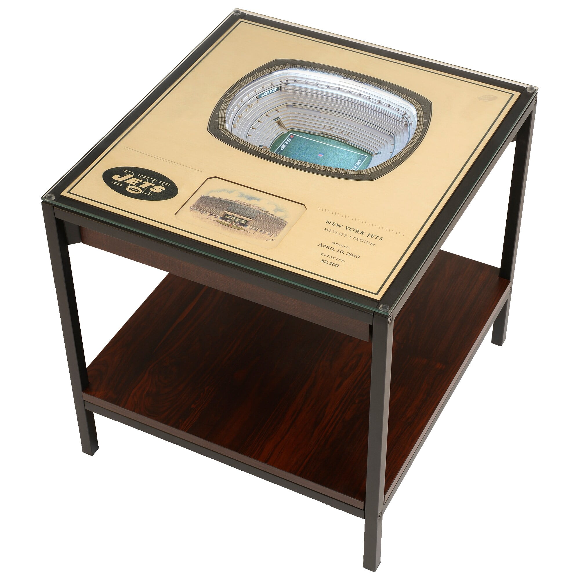 Black Metal and Wood StadiumView End Table with Storage