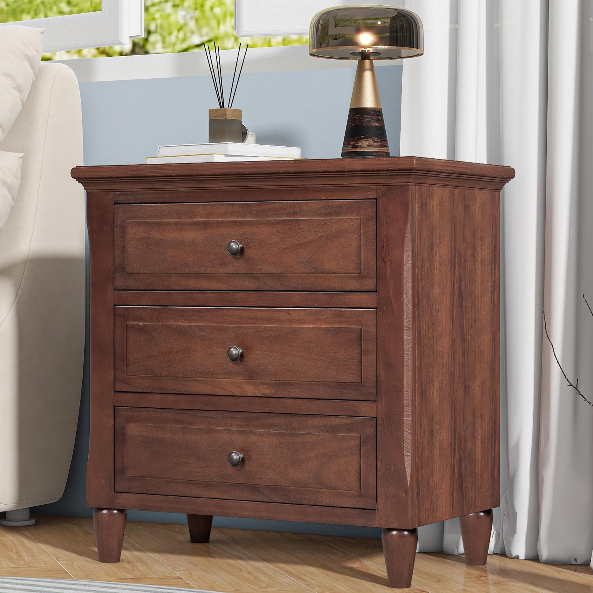 Brown Nightstand for Bedroom, Atumon Nightstand with 3 Drawers, Wood ...