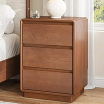 Brown Nightstand with 3 Drawers, Modern Bedside Table Solid Wood Storage Cabinet for Bedroom, Sofa Table for Living Room