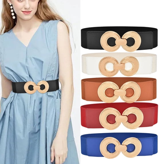 Brown Women's Belts Polyester Waist with Adjustable Golden Turn-Lock Buckle - Ideal for Dresses, Jeans, and Coats One Size