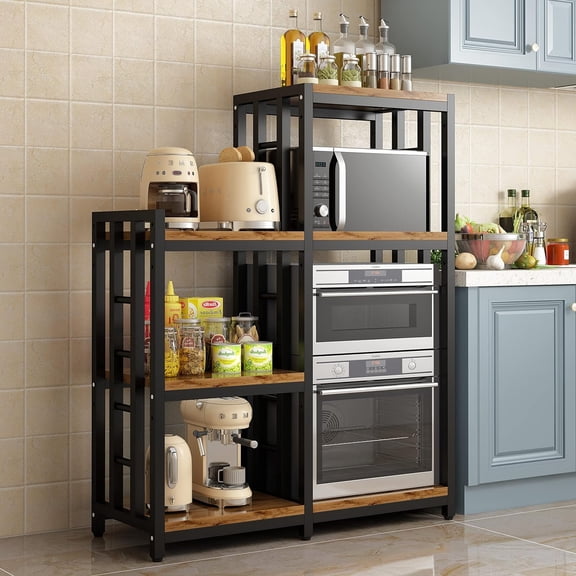 Brown No Wheels 6-Tier Kitchen Bakers Rack with Wooden Shelves, Brown