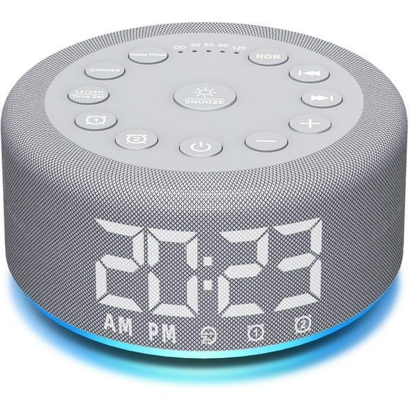 Brown Noise Machine Alarm Clock White Noise Sound Machine Night Light with Dual Alarms Backup Battery 30 Sleeping Sounds,32 Level Volume 5 Timers 15 Wake Up Sounds Memory Function