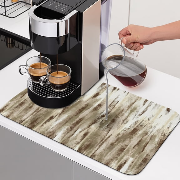 Brown Nostalgia Pencil Touches Dish Drying Mats for Kitchen Counter, Gradient Lines Overlay Absorbent Coffee Bar Mat with Non-slip Rubber Backed Quick Drying Dish Rack Pad 12"x16"