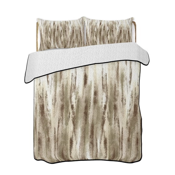 Brown Nostalgia Pencil Touches Quilts Bedding Set Queen Size Gradient Lines Overlay Lightweight Quilted Bedspread 3 Piece Bed Quilt with 2 Pillow Shams All Season for Bedroom 78" x 90"