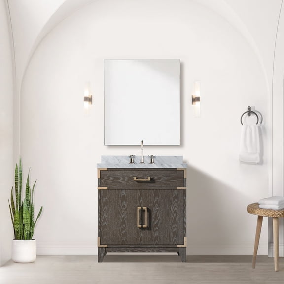Brown Oak 30"w X 22"d Bath Vanity, Marble Counter, Faucet, Soft Close, Vast Storage Facilities 30" W 22" D Faucet Included, Plenteous
