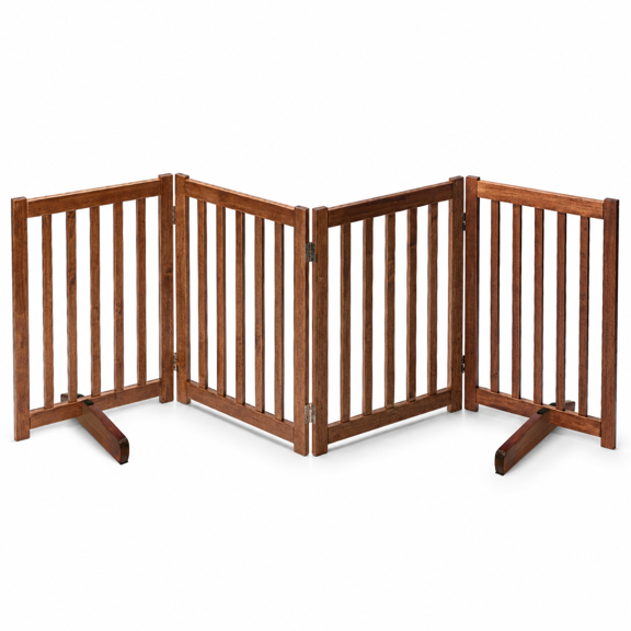 Brown Oak 80"W x 30"H Freestanding Solid Hardwood Pet Safety Gate