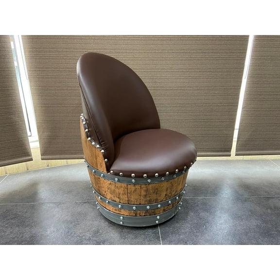 Brown Oak Barrel Chair, Handmade Wine and Whiskey Barrel Chair, Hidden Storage, Free Shipping - Family Business