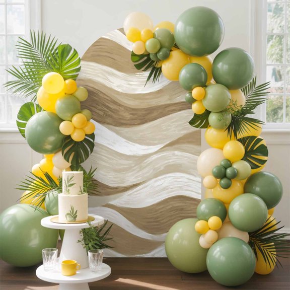 Brown Ocean Waves Arch Backdrop Cover, 4FT, Abstract Modern Ombre Stripes Spandex Arch Covers Double-Sided Backdrop for Wedding Birthday Party Photo Background Decoration