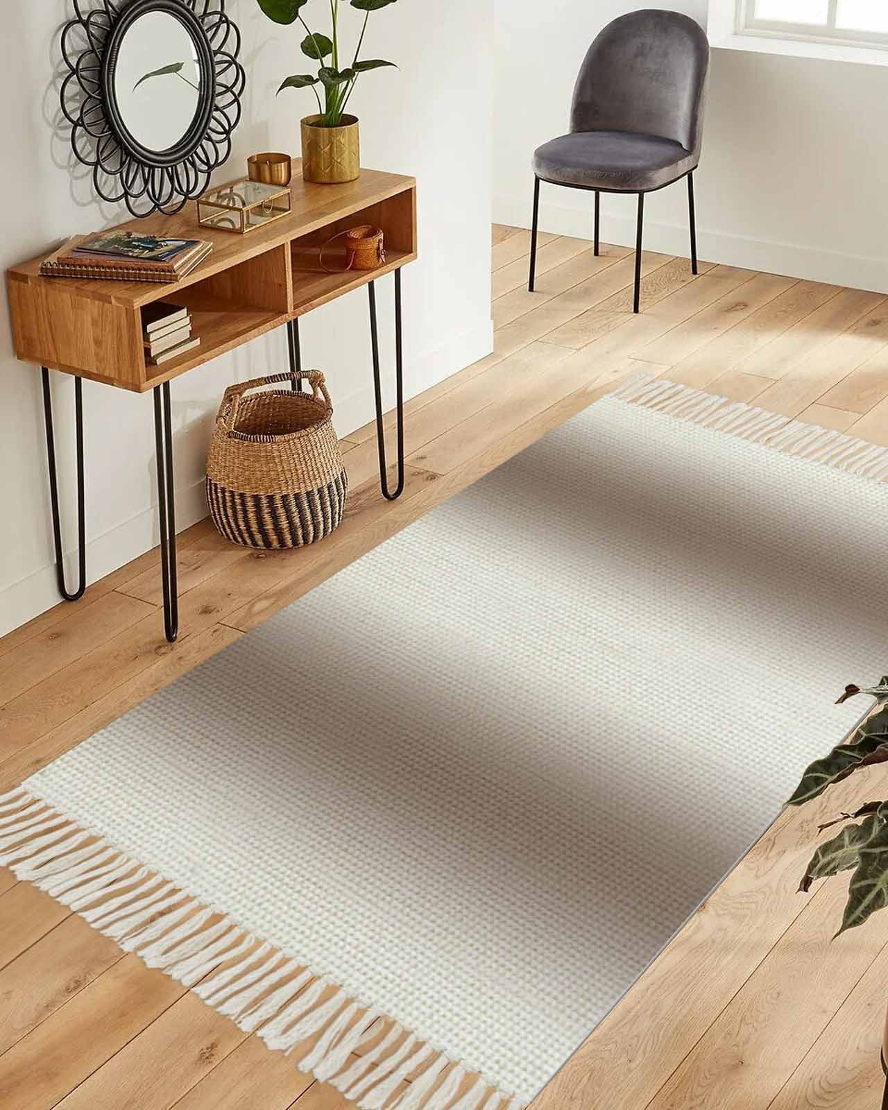 Brown Ombre Area Rug 3x5ft Woven Runner Rug, Farmhouse Stripes Modern