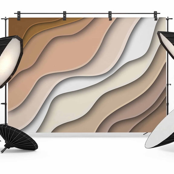 Brown Ombre Backdrop for Photography,Fabric Photo Background Backdrop,Modern Geometric Abstract Aesthetic Cream Photo Booth Background for Portrait Photoshoot Video Wedding Decoration Banner 7x5ft
