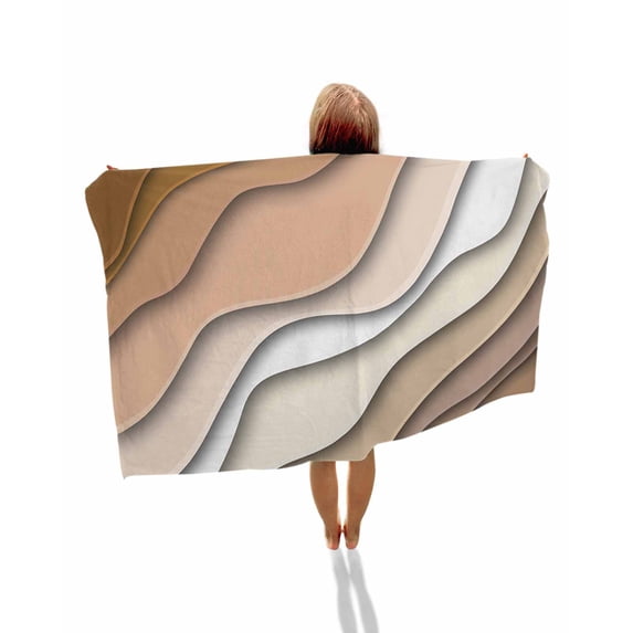Brown Ombre Beach Towels Oversized Super Absorbent, Modern Geometric Abstract Aesthetic Cream Lightweight Bath Towel Quick Dry Sets For Bathroom/Pool/Rv Camping/Beach Play/Gym Room/Picnic 35"x70"