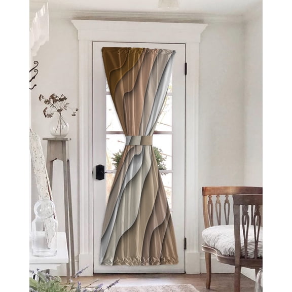 Brown Ombre Blackout Curtains, French Door Curtains for Door Window, Modern Geometric Abstract Aesthetic Cream Privacy Drapery for Patio/Sidelight Doors, 1 Panel with Tieback, 25 x 72 Inches