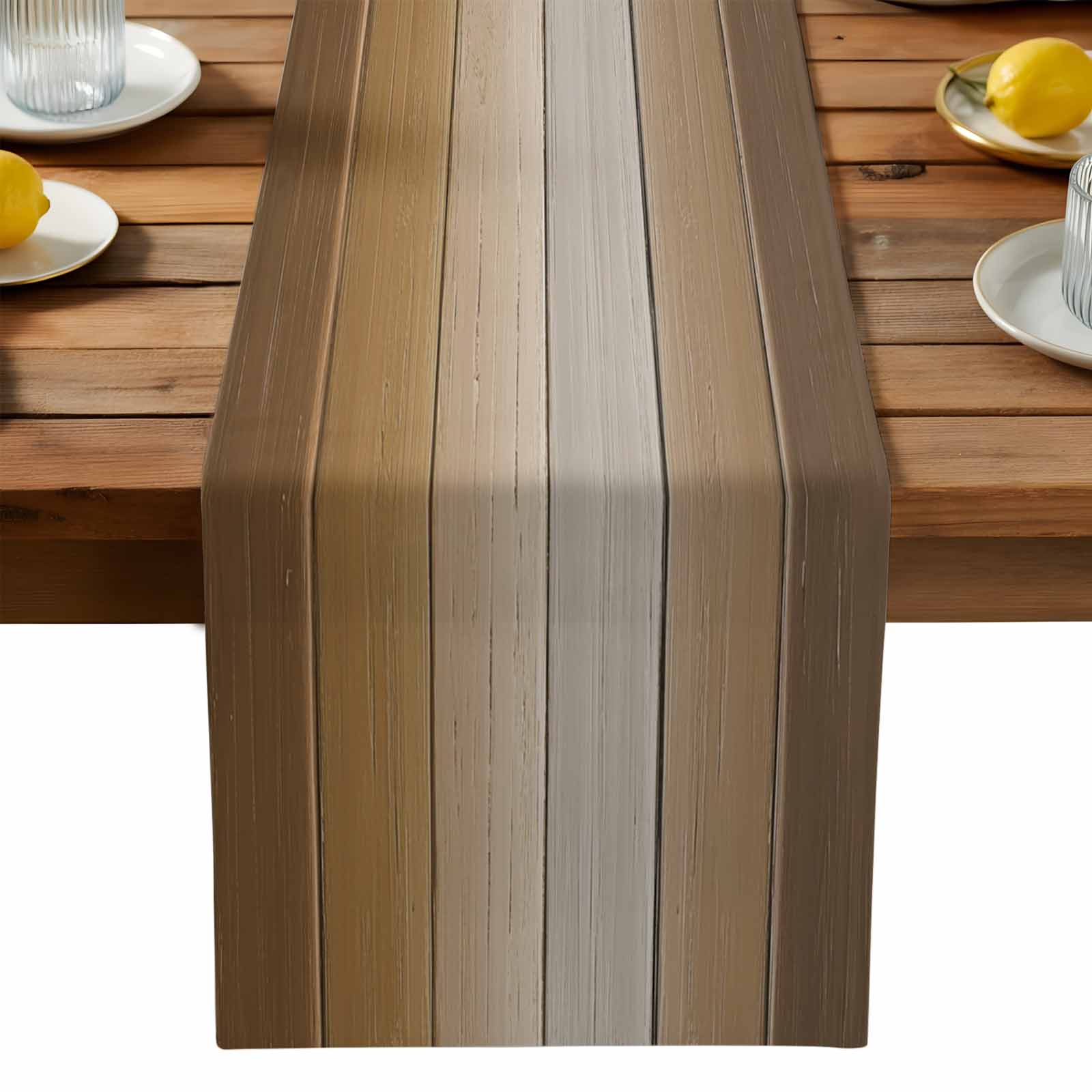 Brown Ombre Cotton Linen Table Runner for Dining Kitchen, Vintage Country Wooden Wedding Outdoor Party Tablerunners Decoration, Dresser Scarf Coffee Tablecloth Runners 13x70 Inches