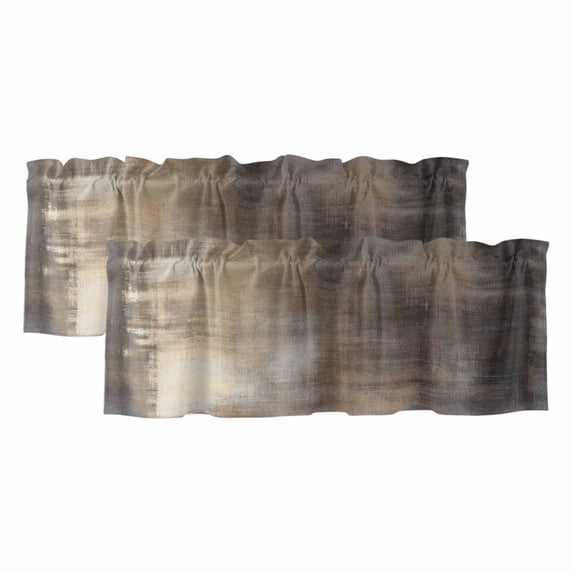 Brown Ombre Curtain Valances for Windows, Kitchen Valance Window Treatments Panel 2 Pack, Oil Painting Art Abstract Modern Rod Pocket Short Curtains for Bathroom Bedroom 54 x 18 Inch