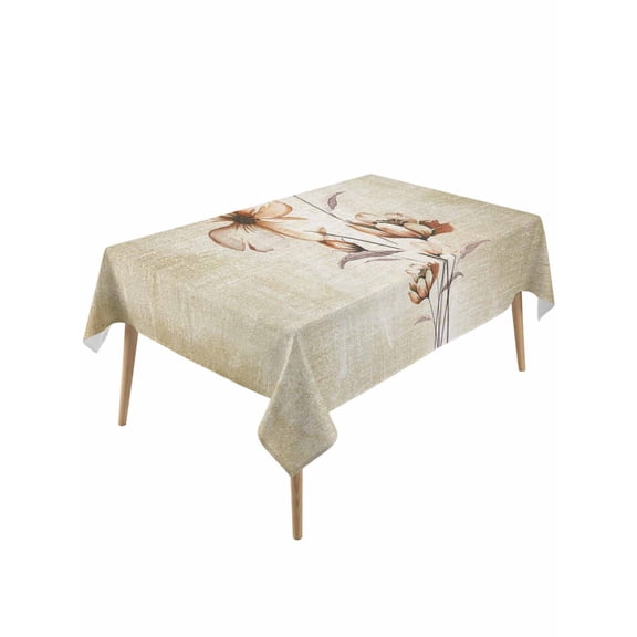 Brown Ombre Daisy Table Cloth, Waterproof Tablecloth for Rectangle Tables, Farmhouse Vintage Floral Botanical Reusable Washable Fabric Table Cover for Restaurant Kitchen Dining Tables 54"x108"