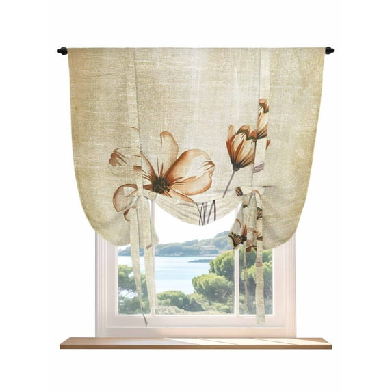 Brown Ombre Daisy Tie Up Curtains for Windows 54 Inch Length Balloon Curtains Kitchen Adjustable Balloon Window Shade Farmhouse Vintage Floral Botanical Tie Up Valance Bathroom Curtain Window 42"x54"