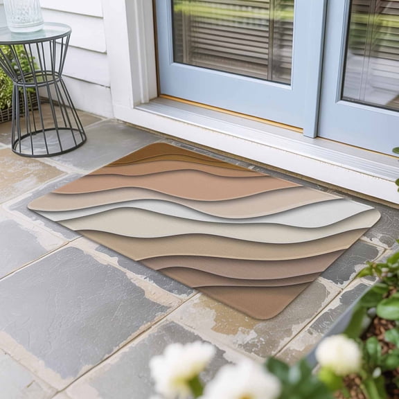 Brown Ombre Door Mat Indoor Outdoor, Modern Geometric Abstract Aesthetic Cream Non Slip Welcome Mat with Rubber Backing, Absorbent Fabric Front Door Mats Entryway Rug for Home Patio Entrance 24"x36"