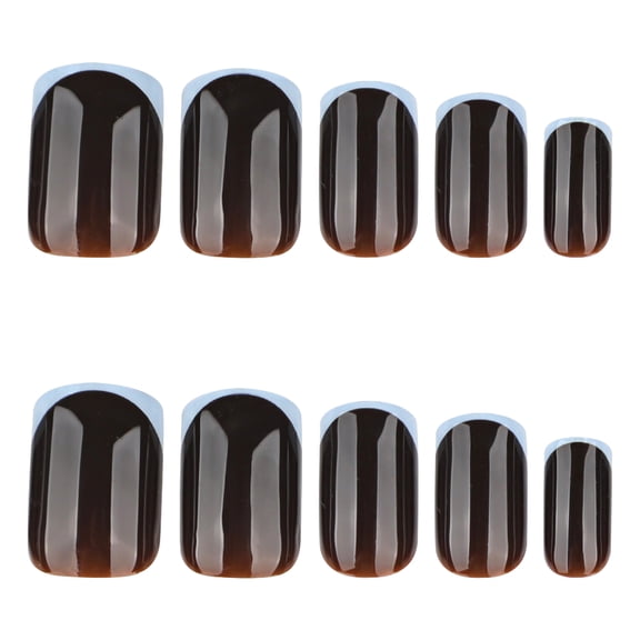 Brown Ombre Gradient Press on Nails, Short Squoval Glossy Translucent Decorative Artificial Nails, 24 Count