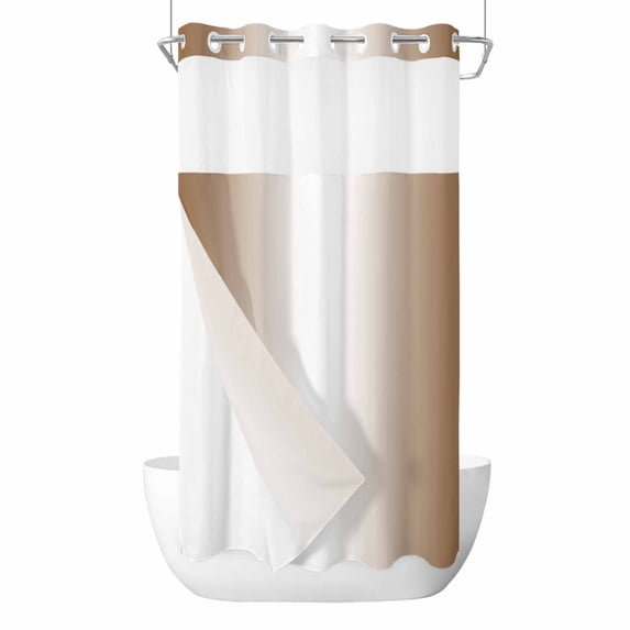 Brown Ombre No Hook Shower Curtain Waterproof, Bathroom Curtains with Snap in Liners and See Through Top Window, Modern Gradient Art Abstract Hotel Style Bathtub Curtains Shower 36"Wx78"L