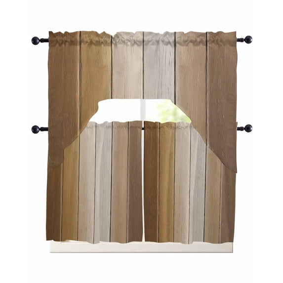 Brown Ombre Kitchen Curtain and Valance Set 3 Pieces, Rod Pocket Short ...
