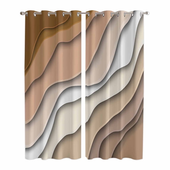 Brown Ombre Kitchen Curtains 96 Inch Length, Modern Geometric Abstract Aesthetic Cream Grommet Top Bedroom Living Room Curtains, Light Filtering Cafe Curtain Drapes 2 Panels Set 104''x96''