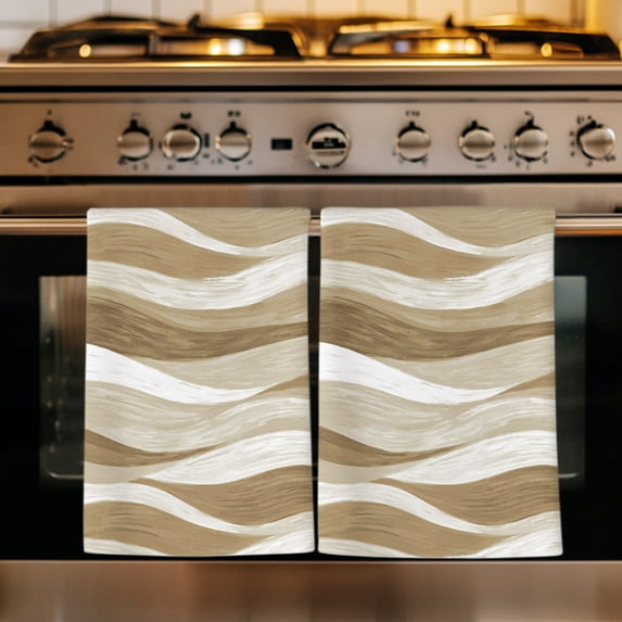 Brown Ombre Kitchen Towels Set of 4, Modern Moire Abstract Art Aesthetics Absorbent Dish Towels for Kitchen, Microfiber Hand Towel, Quick Drying Tea Towel for Cleaning Decorative Dishcloths
