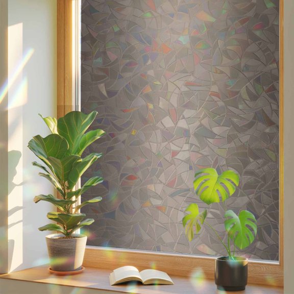Brown Ombre Privacy Window Film, Decorative Stained Glass Window Film, Modern Gradient Abstract Art Resuable Rainbow Static Cling for Home Bathroom Living Room Glass Door 17.7"x39.3"