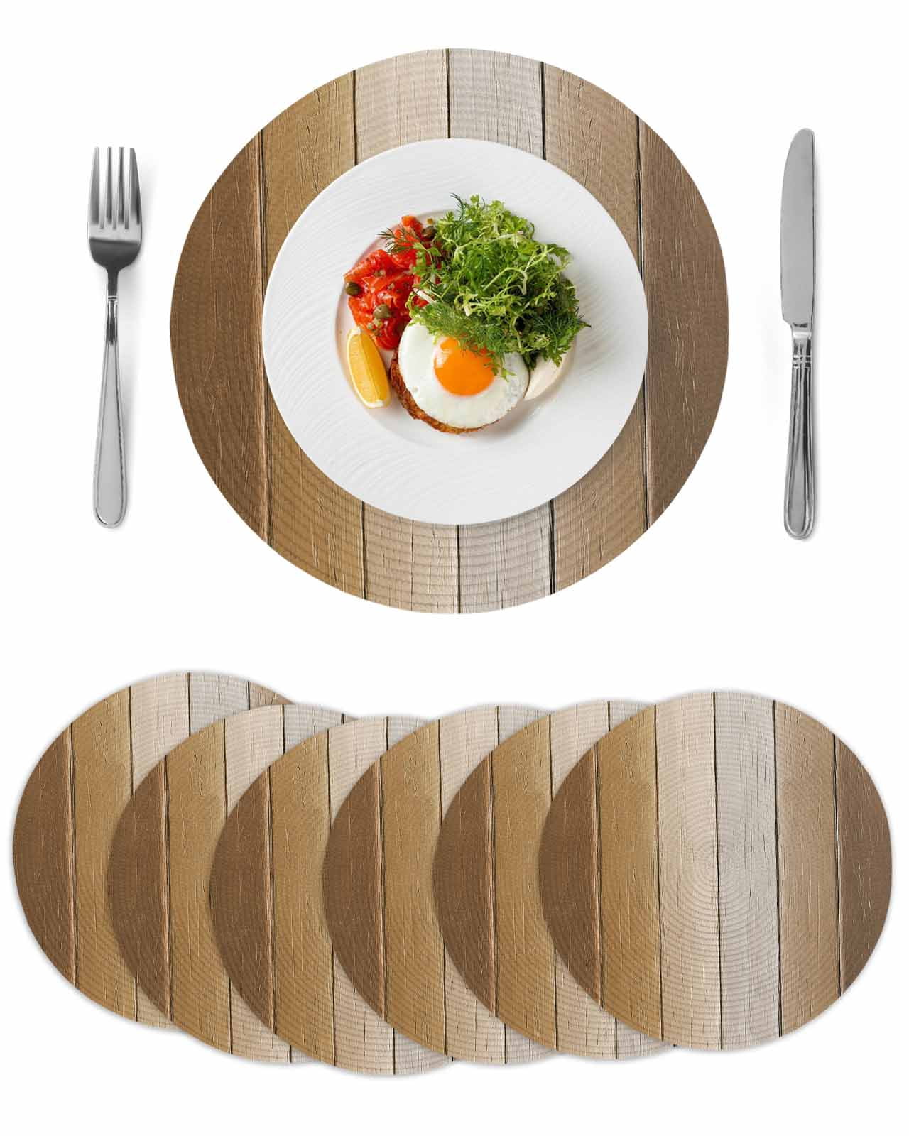 Brown Ombre Round 13 Inch Placemats Set of 6, Vintage Country Wooden ...