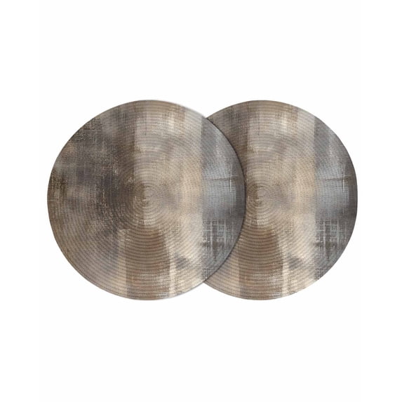 Brown Ombre Round 15 Inch Placemats Set of 2, Modern Abstract Art Oil Painting HeatResistant Non Slip Place Mats for Dining Table, Wipeable Braided Kitchen Table Mats for Housewarming