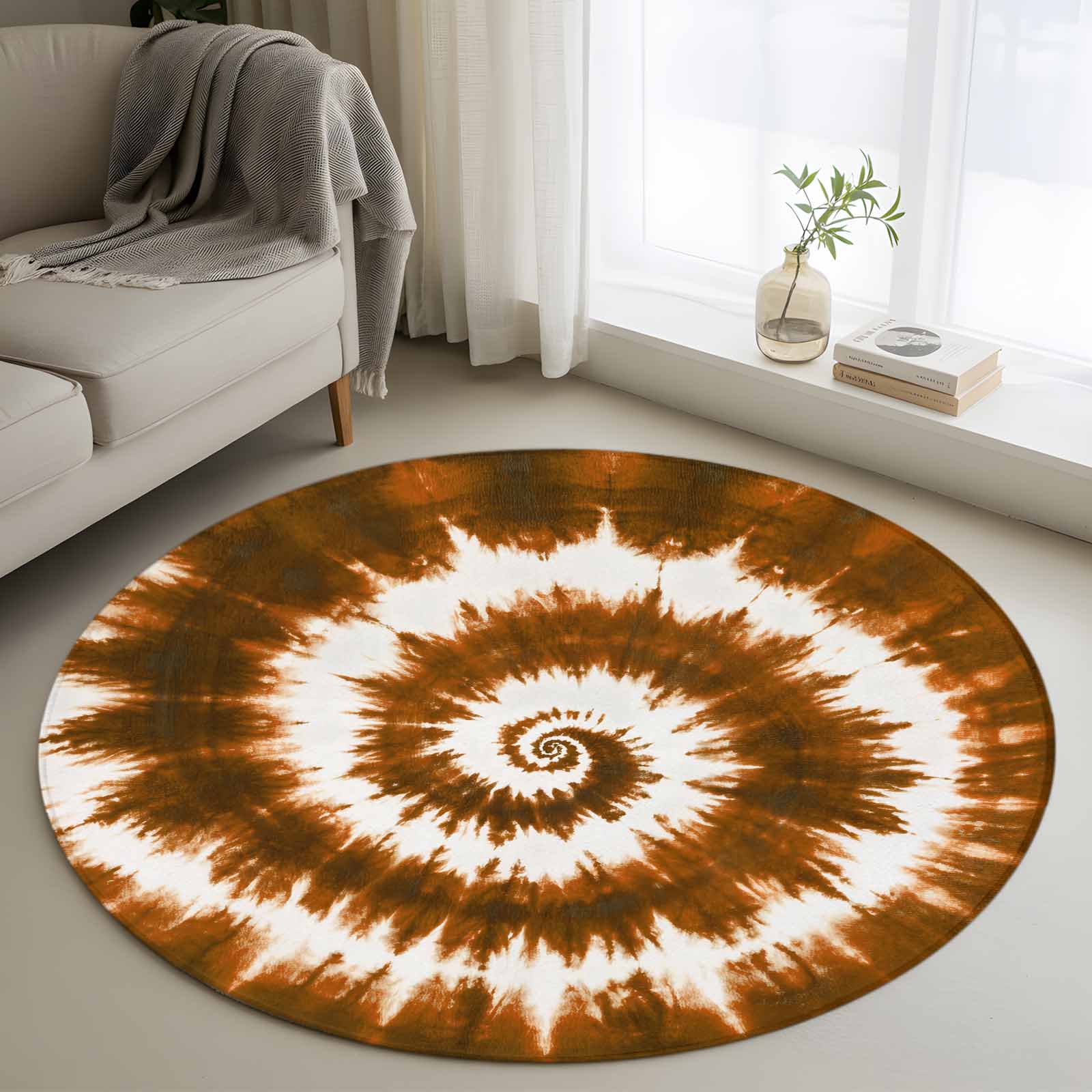 Brown Ombre Round Rug 3ft Washable Circle Entryway Rugs Non Slip ...