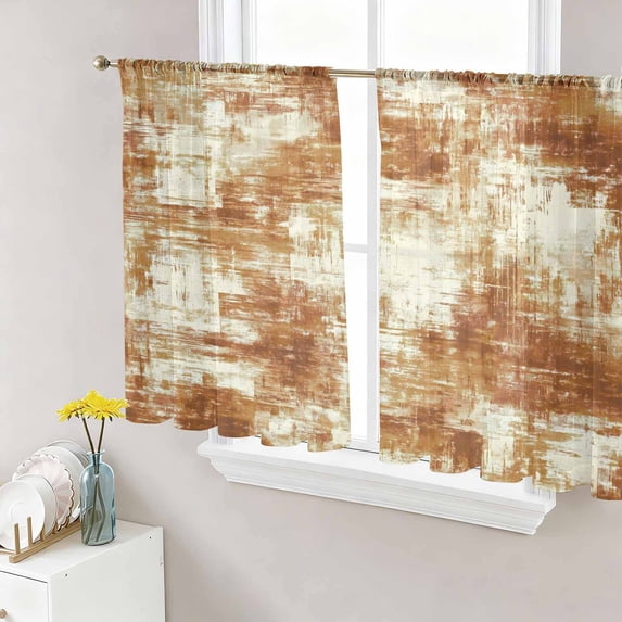 Brown Ombre Sheer Curtains 45 Inch Length 2 Panels Set, Gradient Abstract Art Vintage Voile Window Treatment Rod Pocket Small Kitchen Curtains Drapes for Bedroom 52"x45"x2