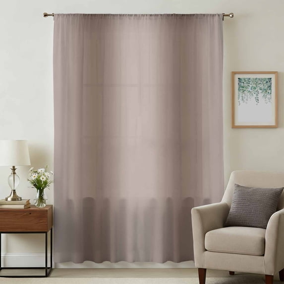 Brown Ombre Sheer Curtains 54 Inches Long, Modern Abstract Art Farmhouse Gradient Light Filering Curtains, Breathable Simi Curtain Privacy Drapes for Kitchen Bathroom Nursery Small Window Treatment