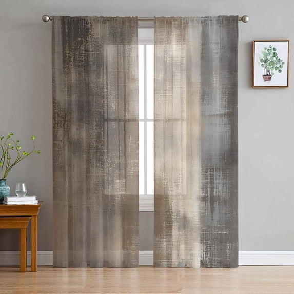 Brown Ombre Sheer Curtains 84 Inch Length 2 Panels Set for Living Room/Bedroom, Modern Abstract Art Oil Painting Semi Curtain Sheers Drapes Rod Pocket Curtains Window Treatment Set 52''x84''x2