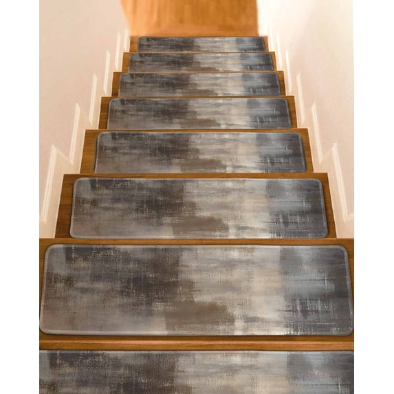 Brown Ombre Stair Treads for Wooden Steps Indoor Runner Rug Carpet, Modern Abstract Art Oil Painting 7 Pieces Peel and Stick Staircase Step Treads Covers Washable Throw Door Mats, 30"x8"