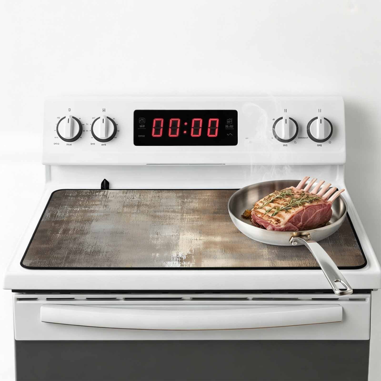 Brown Ombre Stove Top Cover for Electric Stove, Heat-proof & Non Slip Glass Top Stove Cover Protector, Modern Abstract Oil Painting Art Kitchen Flat Cooktop Rubber Mat 24x21 Inches