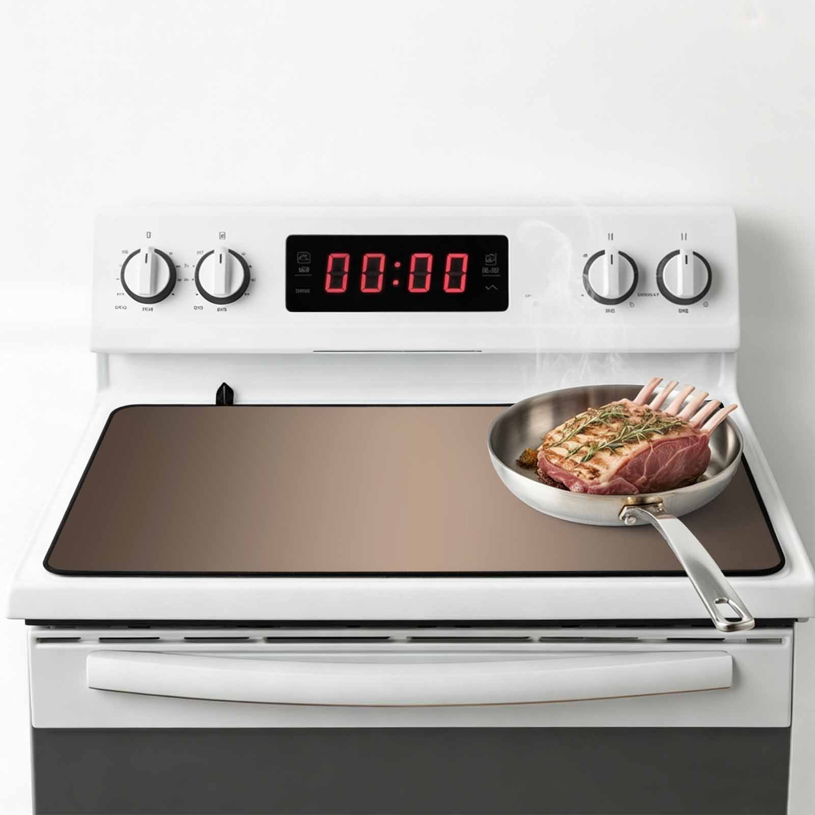 Brown Ombre Stove Top Cover for Electric Stove, Heat-proof & Non Slip Glass Top Stove Cover Protector, Modern Gradient Abstract Art Kitchen Flat Cooktop Rubber Mat 28.5x20.5 Inches