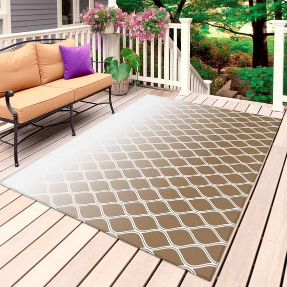 Brown Ombre Stripe Outdoor Rug for Patio/Deck/Porch, Non-Slip Large Area Rug 4 x 6 Ft, Modern Abstract Art Gradient Striped Indoor Outdoor Rugs Washable Area Rugs, Camping Rug Carpet Runner