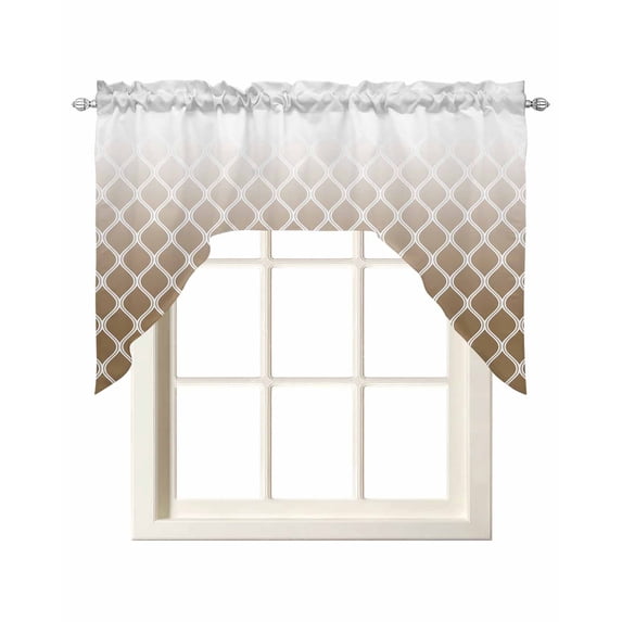 Brown Ombre Stripe Swag Valances for Windows, Small Curtains Drapes, Modern Abstract Art Gradient Striped Kitchen Window Curtains Over Sink Window Treatment Valance for Bedroom/Bathroom 56"x36"