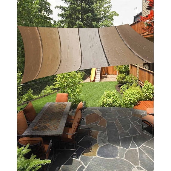 Brown Ombre Sun Sail Shades Rectangle Canopy,Sunlight Block Heavy Duty Curved Backyard Shade Cover, Vintage Country Wooden Waterproof Sun Shades for Patios Garden Pergola Outdoor 12'x16'