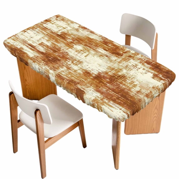 Brown Ombre Table Cloths for 4 Foot Rectangle Tables, Gradient Abstract Art Vintage Patio Waterproof Elastic Fitted Tablecloths, Washable Rectangular Table Cover for Camping