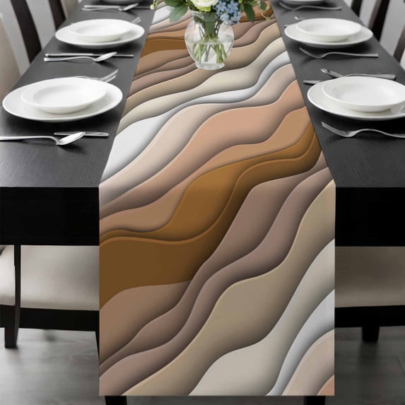 Brown Ombre Table Runner 120 Inches Long, Modern Geometric Abstract Aesthetic Cream Kitchen Coffee Dining Table Decoration for Home Party Birthday Wedding Home Decor 13x120 Inches