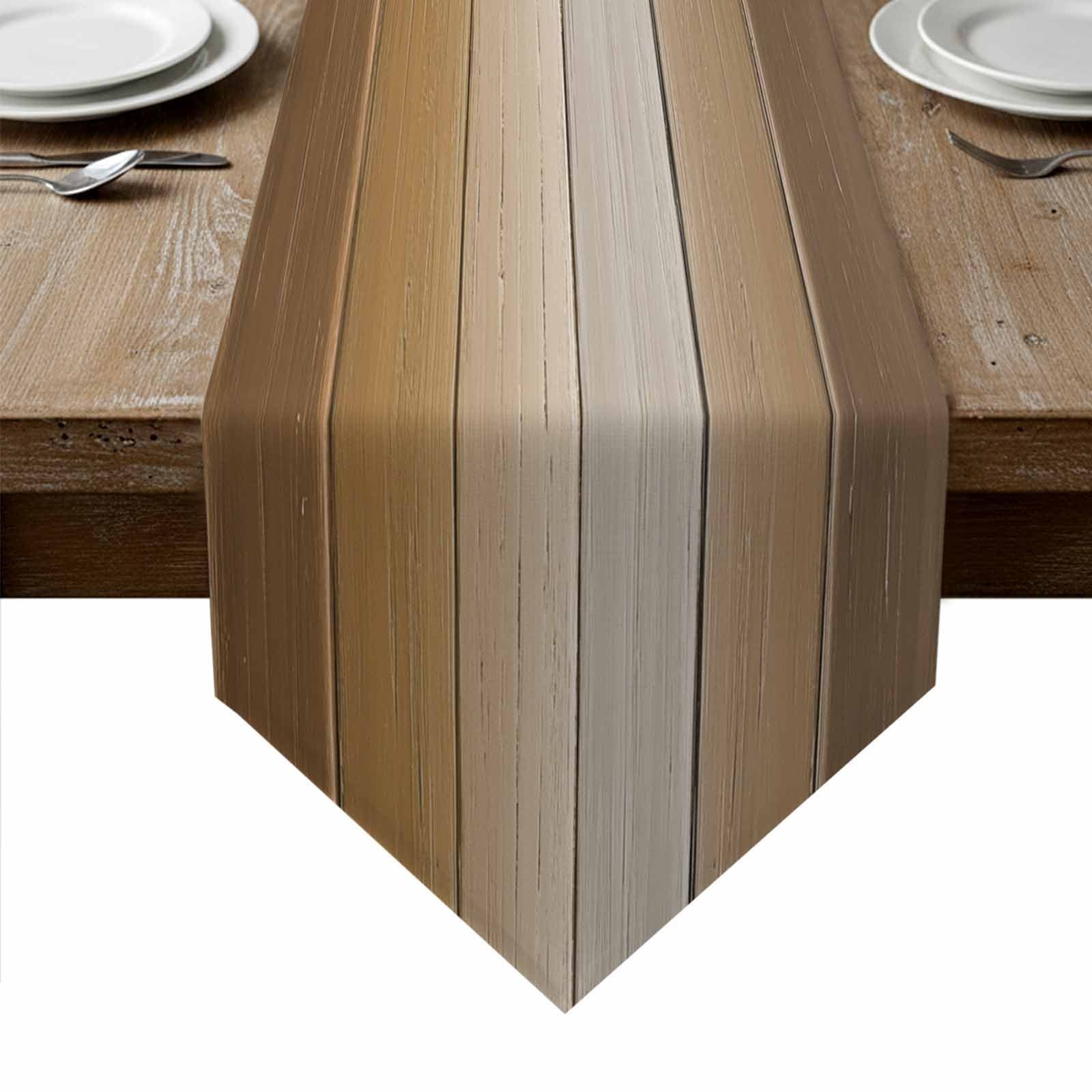 Brown Ombre Table Runner Linen Burlap Table Runner 72 Inches Long Vintage Country Wooden Dresser Scarves for Kitchen Island Coffee Dining Room Party Wedding Banquet Holiday Decoration 16"x72"