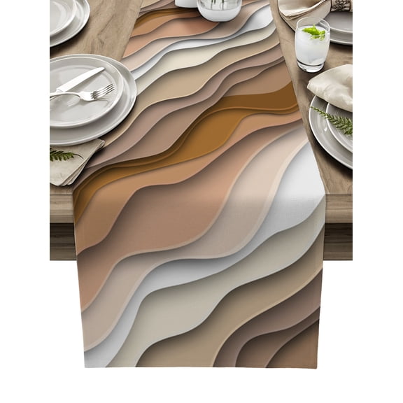 Brown Ombre Table Runner Modern Geometric Abstract Aesthetic Cream Tablerunners 18 x 72 Inch, Table Decorations Tabletop Scarf for Summer Gathering Holiday Farmhouse Kitchen Dining Decor