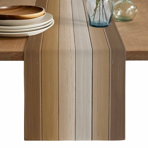 Brown Ombre Table Runner, Vintage Country Wooden Washable Cotton Linen Table Runners 48 Inches Long, Dresser Scarf Runner for Nightstand/Coffee/End Tables 13''x48''