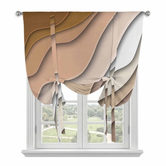 Brown Ombre Tie Up Curtains for Small Windows,Adjustable Rod Pocket Valance 45 Inch Short, Modern Geometric Abstract Aesthetic Cream Window Treatment Balloon Roman Blind Shade, 34" x 45"