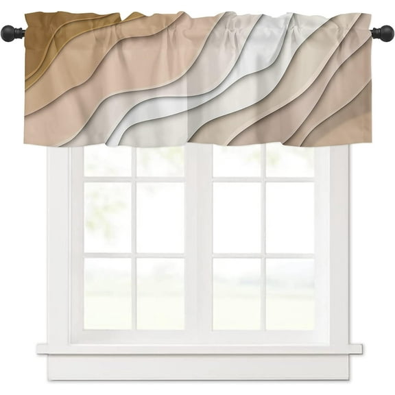 Brown Ombre Valance Curtain for Kithchen Windows Brown and White Gradient Modern Abstract Geometric Valance Tier Curtain Rod Pocket Valances for Bedroom/Living Room/Bathroom, 1 Panel, 54 x 18 Inch