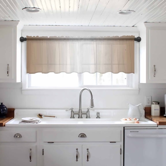 Brown Ombre Valance Curtains for Kitchen/Living Room/Bathroom/Bedroom Window, Modern Gradient Art Abstract Rod Pocket Small Topper Half Short Window Curtains Voile Sheer Scarf 42"x12"