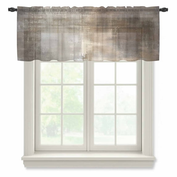 Brown Ombre Valance Curtains for Kitchen/Living Room/Bathroom/Bedroom Window, Rod Pocket Small Topper Half Short Window Curtains Voile Sheer Scarf, Modern Abstract Oil Painting Art 42"x12"